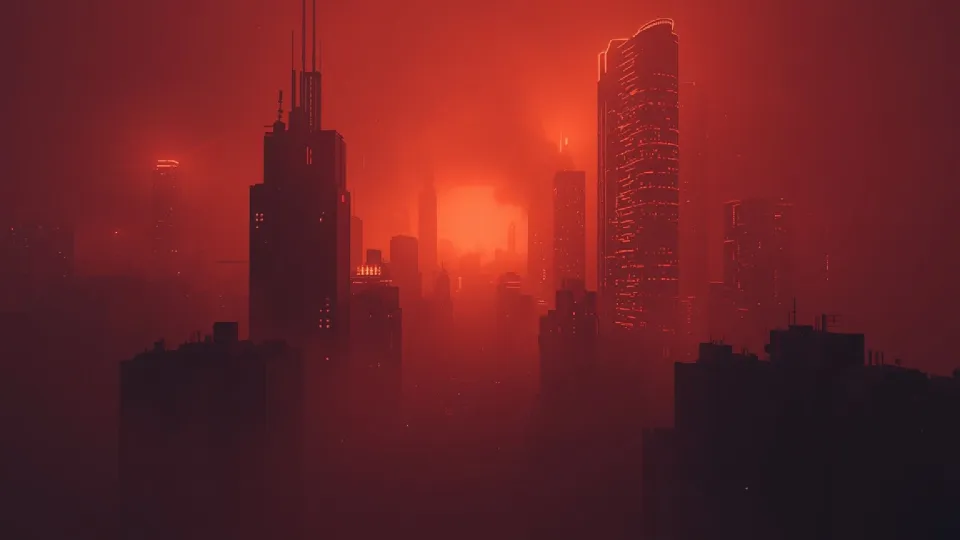 futuristic cityscape with orange neon lighting
